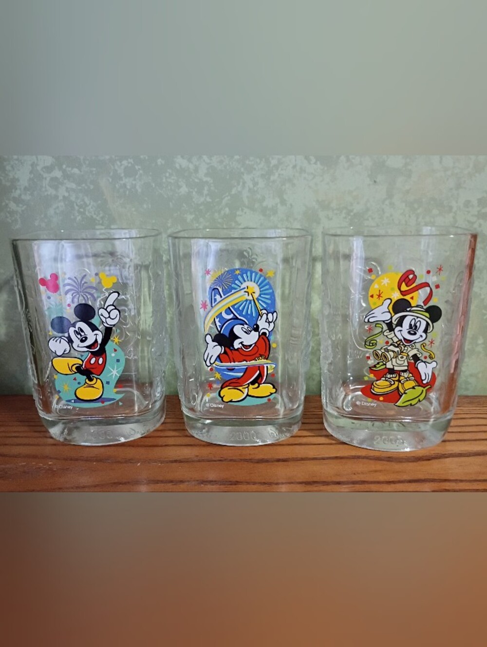 Disney 2000 Mickey Mouse Glass Tumblers Magic Kingdom Epcot Animal Kingdom Set
